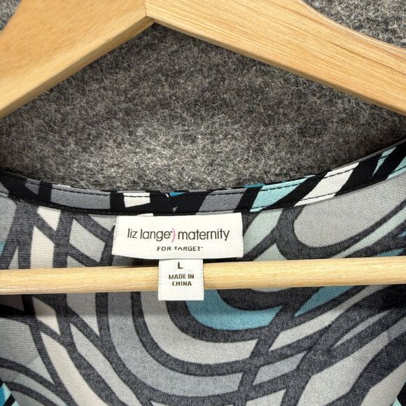 Liz Lange Dress Woemn L Maternity Gray Geometric Maxi Long V-Neck Long Sleeve - Picture 3 of 7